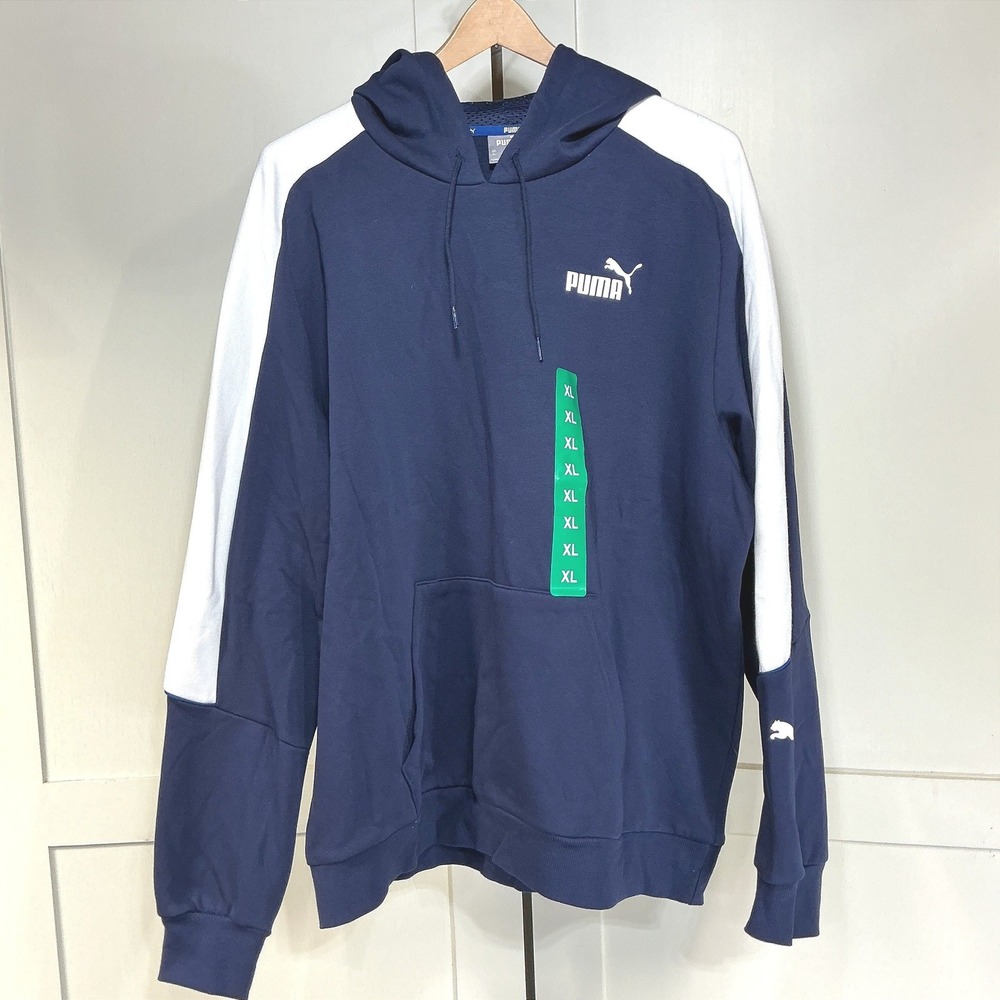 Puma Hoodie Mens XL Navy White Colorblock Embroidered Logo Streetwear Sportswear